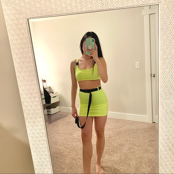 Neon Green Buckle Skirt Set - Picture 3 of 8